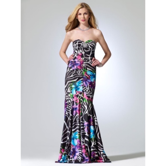 Cache Embellished Leopard Zebra Mermaid Prom Dress - Picture 11 of 11